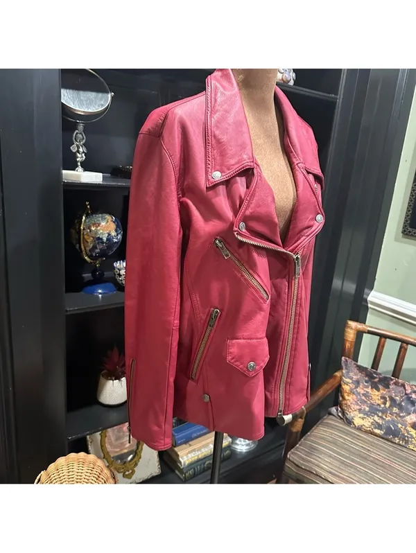 Free People We The Free Jealousy Vegan Leather Moto Jacket – Rhubarb Red – Size Small - Image 9