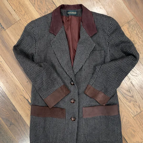Houndstooth Harve Benard Vintage Leather Trim Blazer Jacket Size Medium - Image 5
