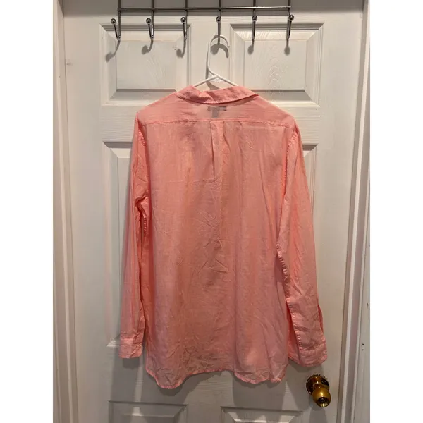 Gap Womens Boyfriend Fit Popover Shirt Coral Pink White Stripe Cotton‎ Large NWT - Image 6