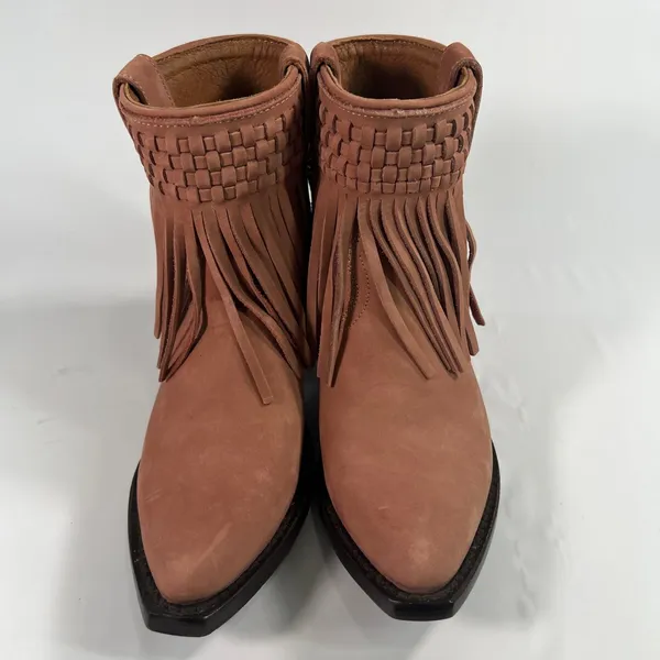 Frye Women's Sacha Short‎ Fringe Nubuck Leather Bootie in Rose Cake Size 6B Boho - Image 2