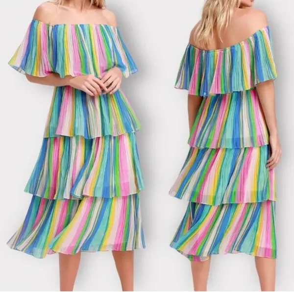 . Lulu's Multicolor Off-Shoulder Tiered Dress - Image 3