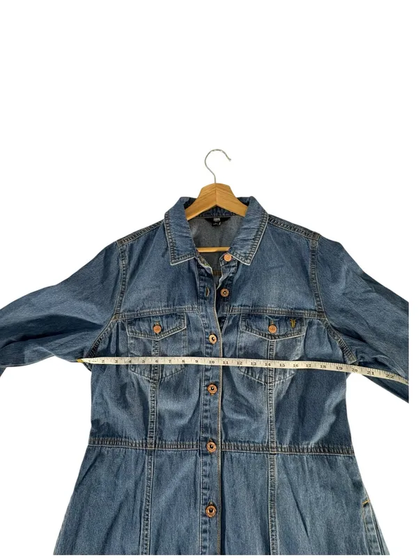 Frye Denim Shirt Dress Womens L Western Long Sleeve Button Front Mini Blue - Image 8
