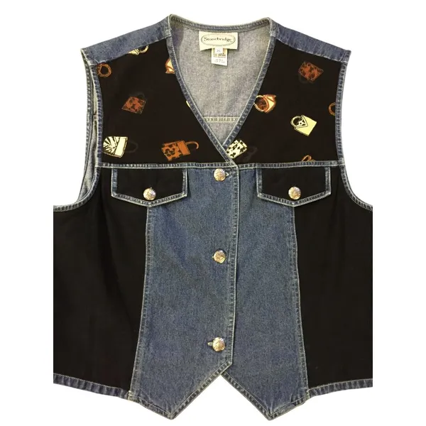 Stonebridge Denim Vest Womens XL Purse Print Western Button Front Used - Image 3
