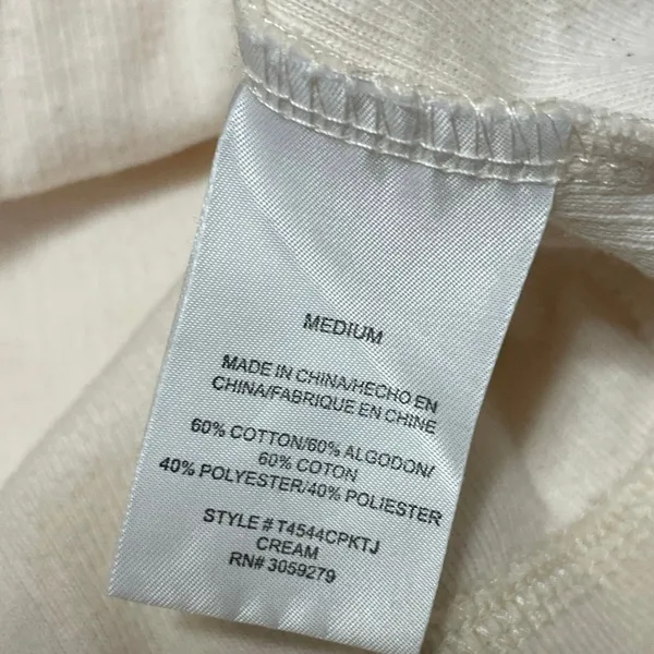 Thread + Supply Women's Cream Long Sleeve Snap Rib Knit Polo Sweatshirt Top M - Image 5