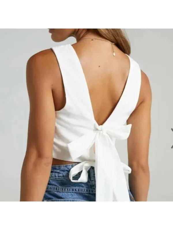 Showpo NWT White Loxley Top Tie Back Cropped Tank Size 10 - Image 2