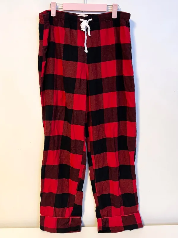 GAP Checkered Flannel Matching Pajama Lounge Set Black Red Womens Size Large - Image 2