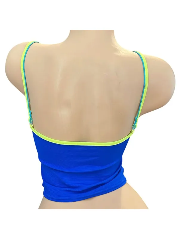 Vintage Surfside Blue Neon Trim Strappy Crop Tankini Top Size Large - Image 3