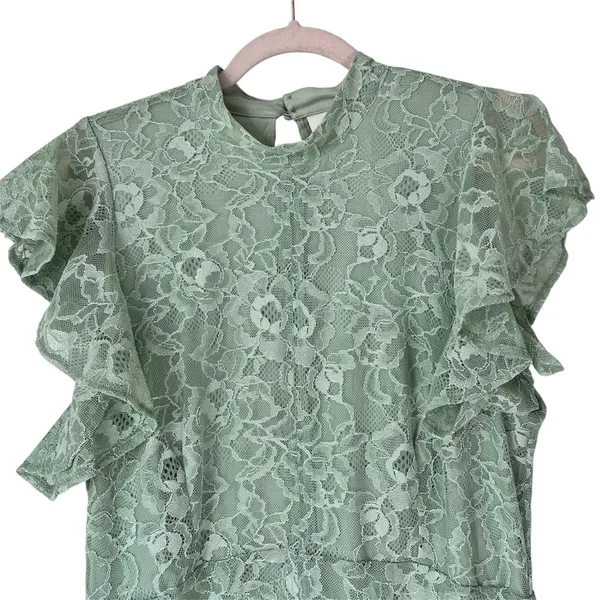 Anthropologie Maeve Green Lace‎ Mini Dress Women’s Large Mock Neck Sleeveless - Image 5