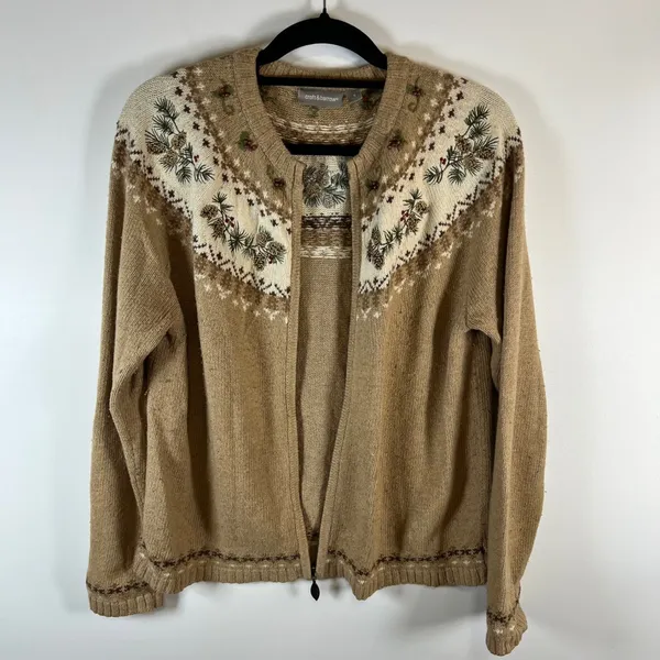 Croft & Barrow Women's Size Small Fair‎ Isle Pinecone Zip Up Cardigan Sweater - Image 5
