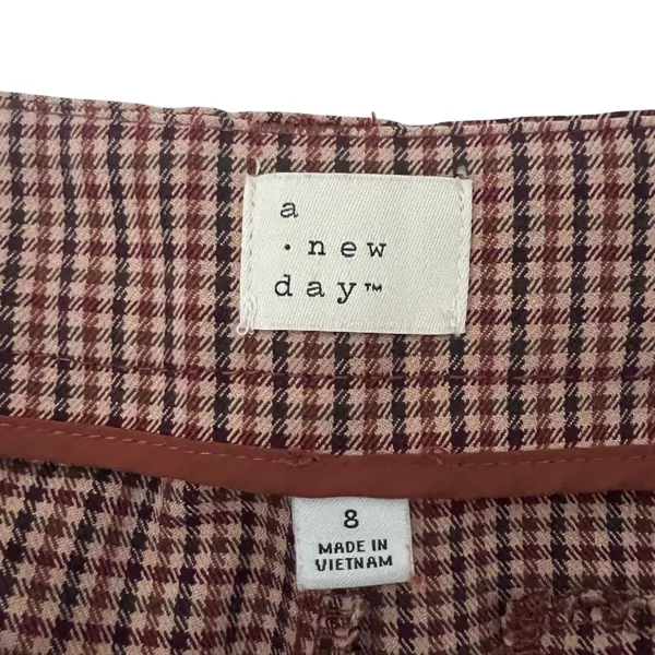 A New Day High Rise Houndstooth Wide Leg Trouser Burgundy Brown Academia Size 8 - Image 5