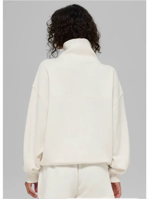 Alo Yoga Hazy Mock Neck Pullover Sweatshirt Small Ivory Oversized Lounge Cozy - Image 5