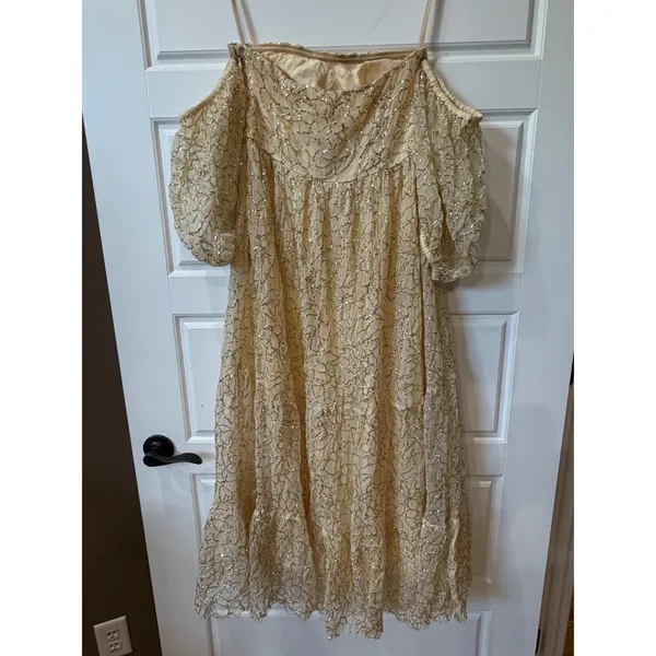 Verb by Pallavi Singhee Ninon Ivory Gold Sequin Tulle Midi Dress Small Fairy NWT - Image 8