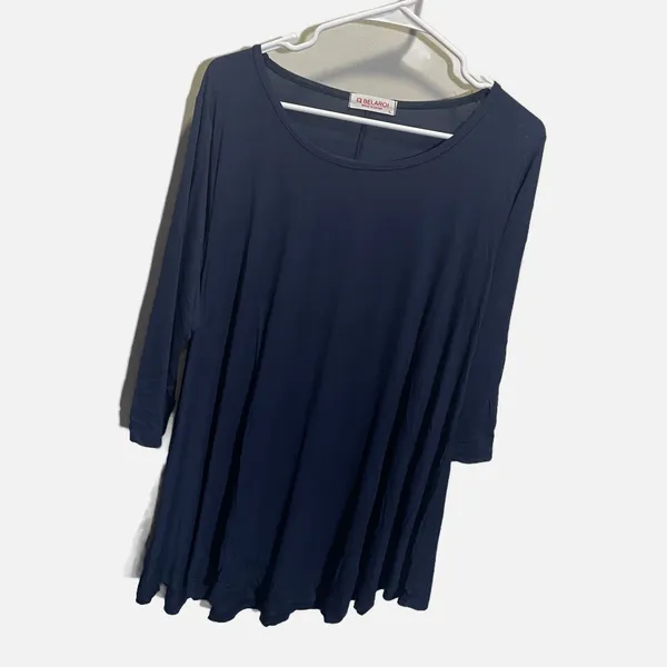 Belaroi Navy Blue Tunic Top Womens‎ Large 3/4 Sleeve Scoop Neck Flowy Solid Tee - Image 2
