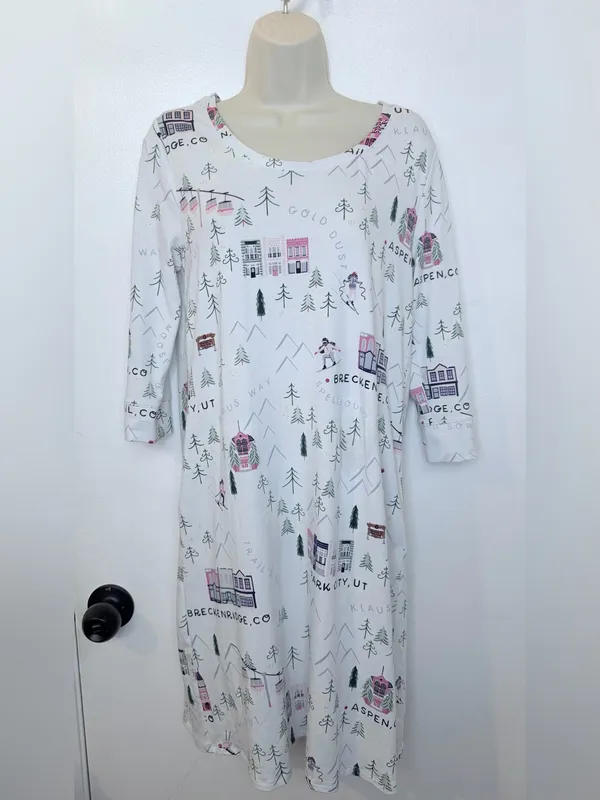 Soma XS Ski Town Nightgown Dress Aspen Vail Breckenridge Park City 3/4 Sleeve - Image 2