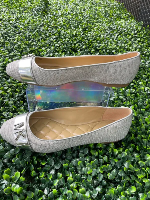 Michael Kors Silver Quilted-Trim Ballet Flats - Image 2