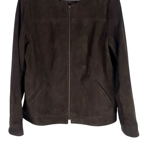 J. Jill Genuine Suede Leather Zip Jacket Walnut Brown Size S - Image 5