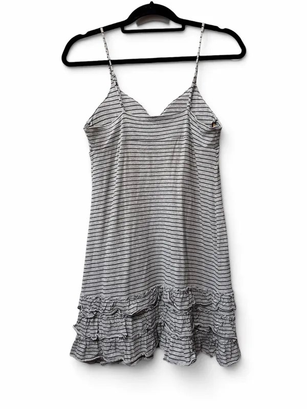 Pink Rose Striped Ruffle Mini Dress in Gray and Black Size M - Image 2
