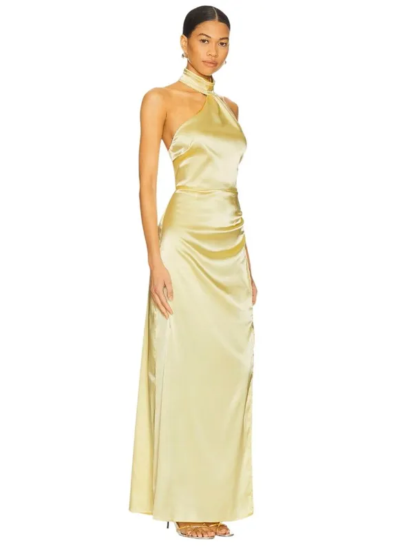MORE TO COME Darcey Maxi Dress in Butter Yellow Small New Womens Satin Long Gown - Image 3