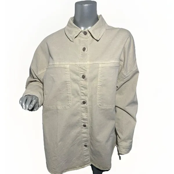 Marine Layer Molly Oversized Shirt Jacket Stone Beige Medium NWT Shacket $168 - Image 6