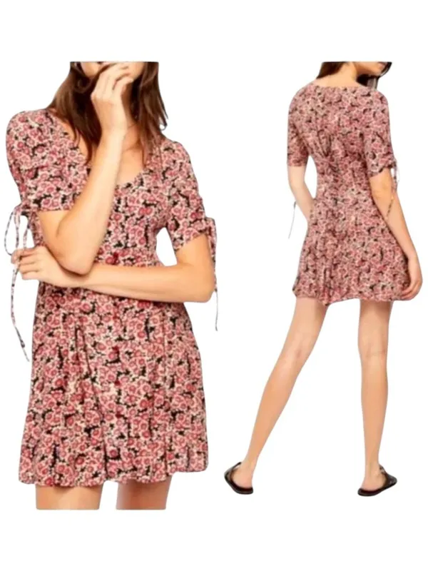 Free People Melanie Dress Women XS Red Floral Mini‎ Boho Cottagecore Festival - Image 2