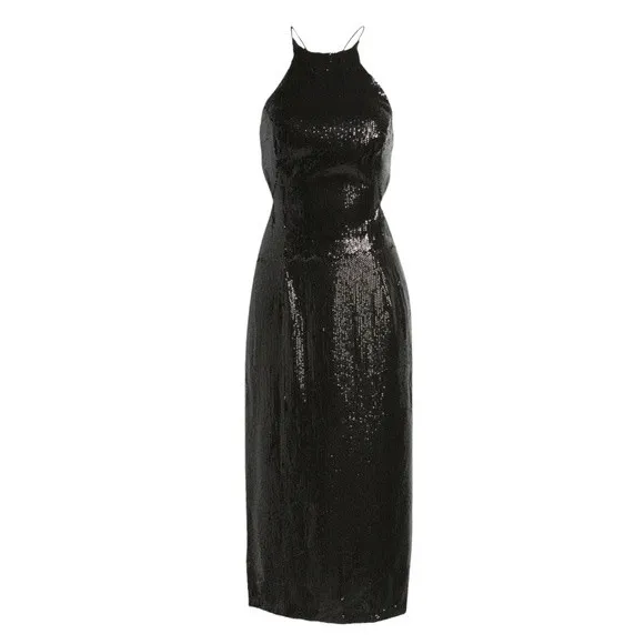 Bardot Easton Dress Size 6 Black Sequin Open Back Thigh Slit Midi Cocktail NWT - Image 3