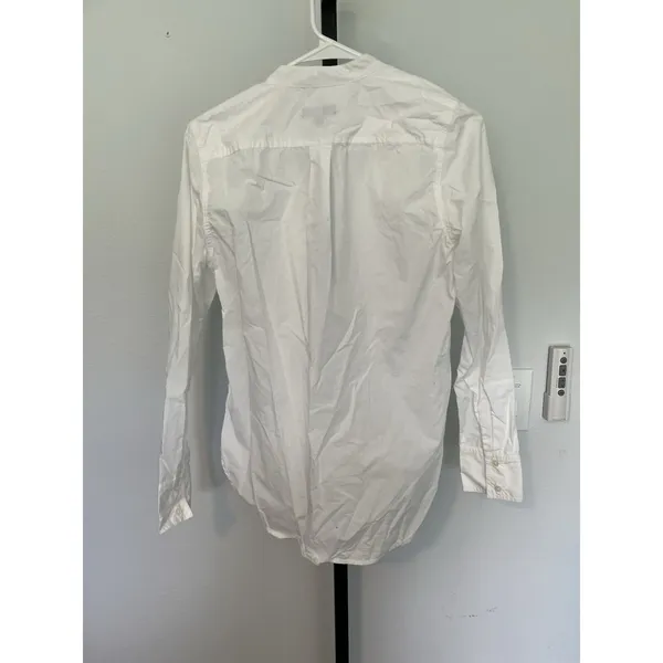 J Crew Band Collar Ruffle Button Up Shirt Size S White Preppy Office Career - Image 6