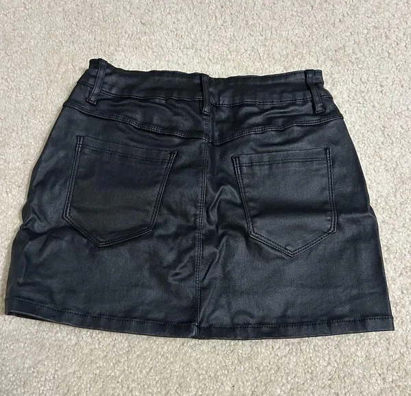 Black Faux Leather Mini Skirt - Image 2