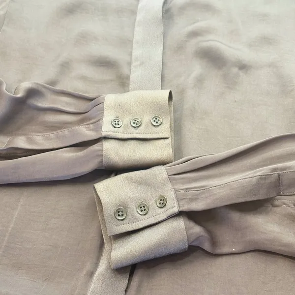Rag & Bone Silk Sheer Hi Low Blouse Taupe Long Sleeve‎ Top S Minimalist Designer - Image 8
