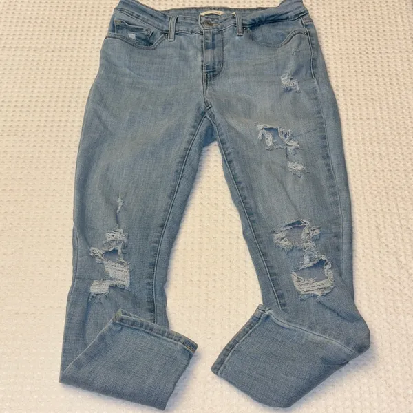 Levi's 711 Skinny Distressed Ankle Jeans Size 28 Light Blue Holes Frayed - Image 2