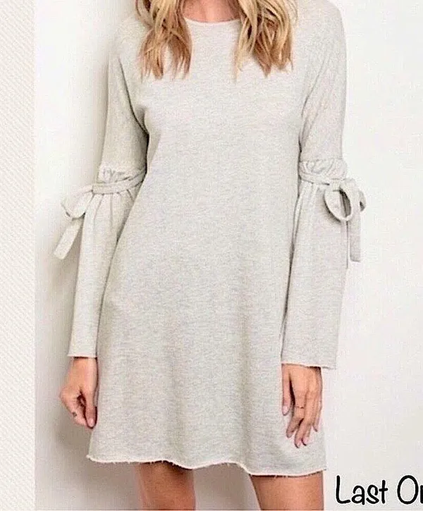 Oatmeal Sweater Dress Ties at the Elbow Sweatshirt Dress - Image 5