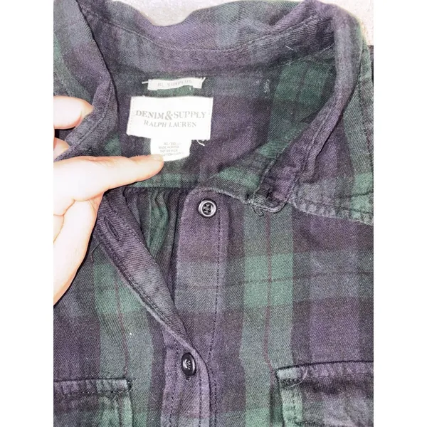 womens ralph lauren denim & supply navy green‎ plaid xl shirt Button Up Blouse - Image 2