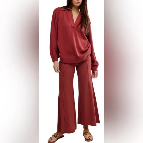NEW Free People Drea Sweater & Flare Leg Pants Set - Dusty Rose, Sz M - Image 2