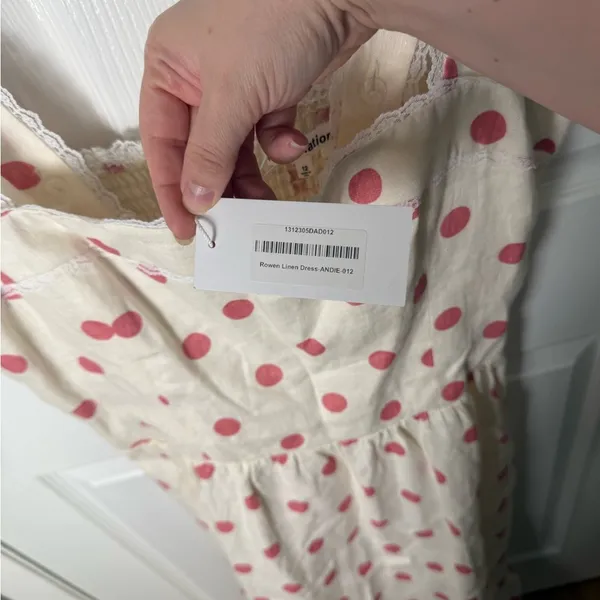 Reformation Rowen Linen Dress Pink Polka Dot 12 - Image 6