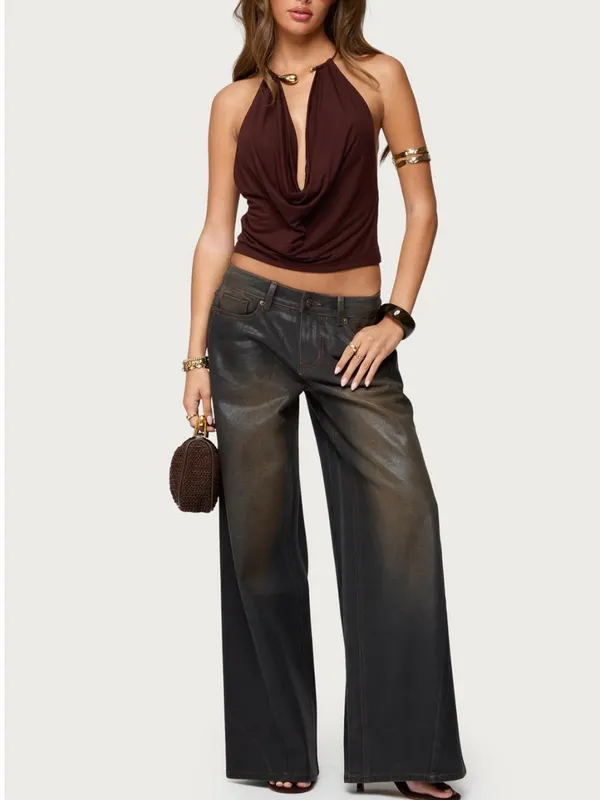 NWOT Edikted Mileva Cuff Deep Cowl Neck Top in Brown Size Small - Image 5