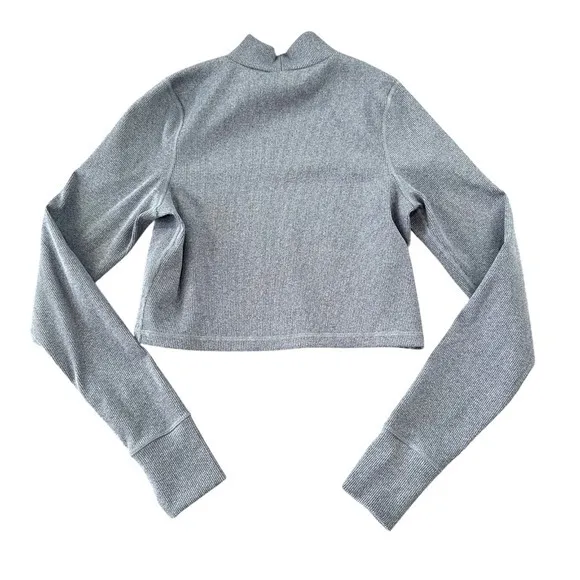 OFFLINE by Aerie Grey Ribbed Mock Neck Long Sleeve Crop‎ Top with Thumbholes M - Image 6