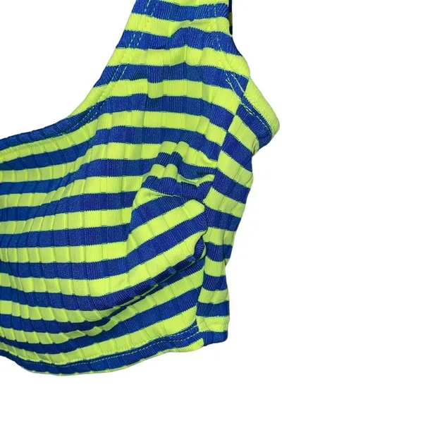 Xhilaration Ribbed Crop Tank XS Neon Stripe Blue Yellow Bralette‎ Top Stretch - Image 2