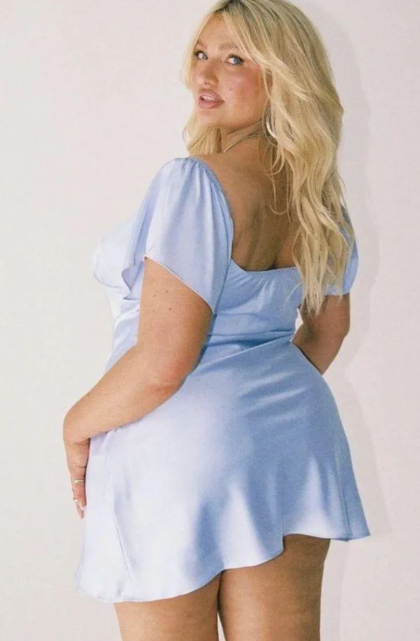 Curve Isabel Light Blue Satin Ruffle Mini Dress 16 - Image 6