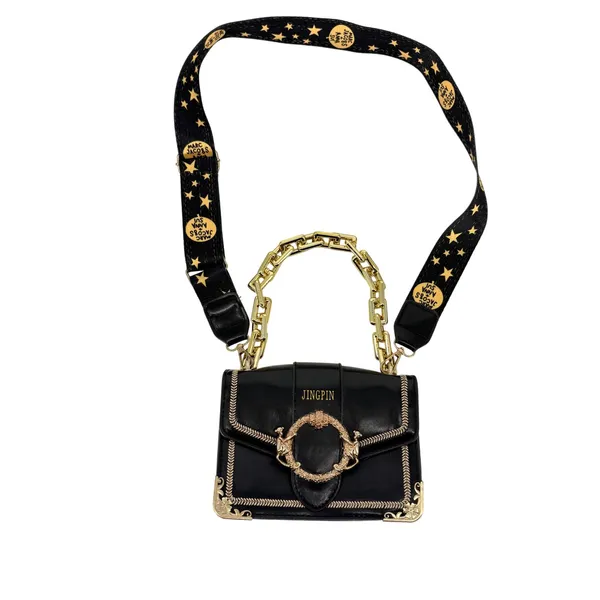 Black Crossbody Bag Gold Chain Star Guitar Strap‎ Jingpin Mini Shoulder Handbag - Image 2