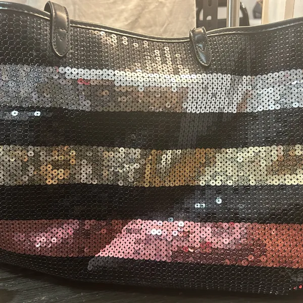 Victoria's Secret Sequin Striped Tote Bag - Black, Gold, Silver, Brown, Pink - Image 2