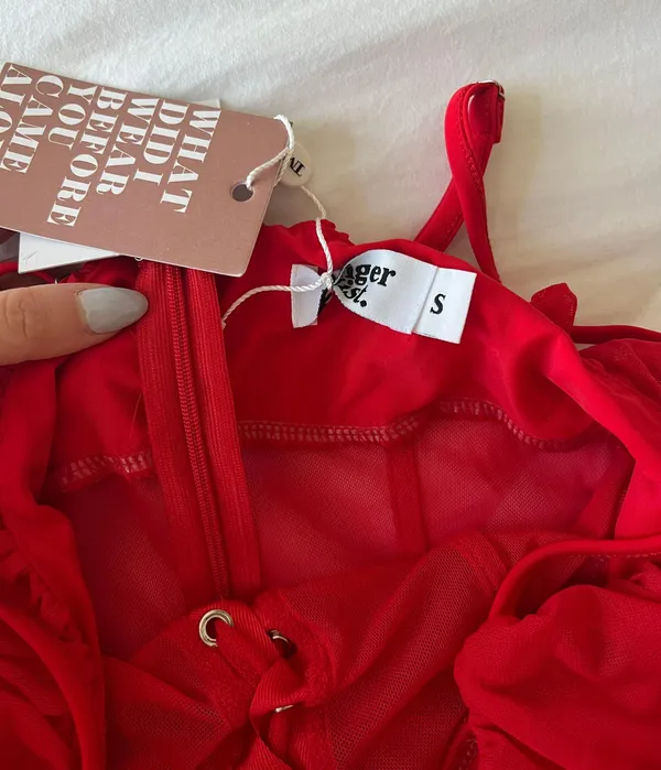 Tiger Mist Red Mesh Lace Up Mini Dress - Image 6