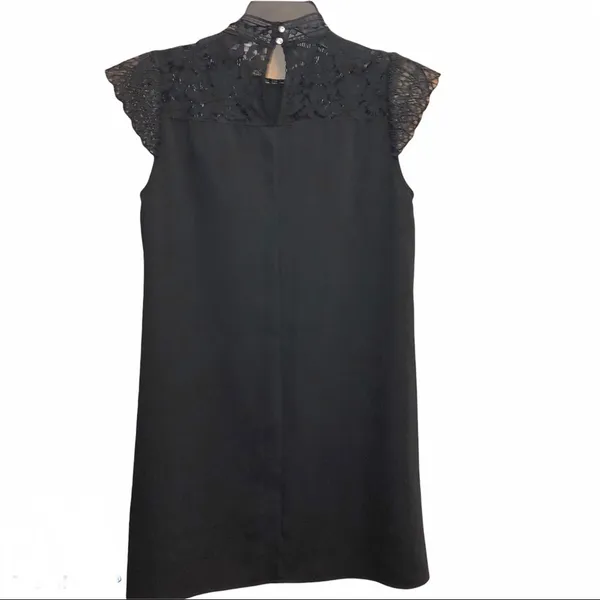 Zara Mock Neck Lace‎ Short Sleeve Dress Black XS - Image 2