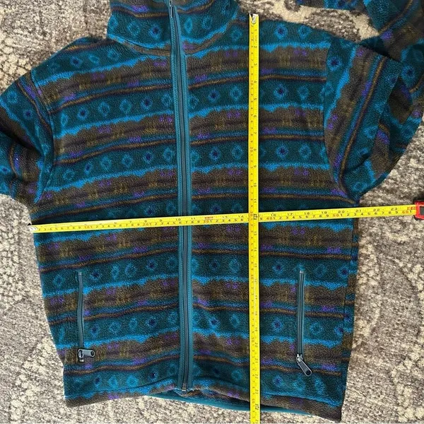 L.L. Bean Vintage Womens Size M Blue Tribal Southwestern Fleece Full Zip Jacket - Image 6