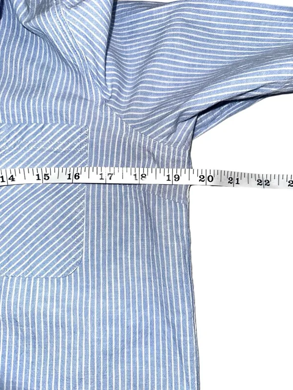 Barbour Seaglow Dress Light Blue Pinstripe Cotton Linen Button-Up Shirt Dress 6 - Image 5