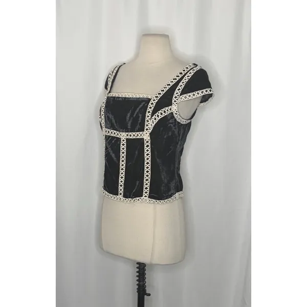 NWT!! FREE PEOPLE Tyler Velvet Corset Top Black Cream Embroidered Bohemian Small - Image 5