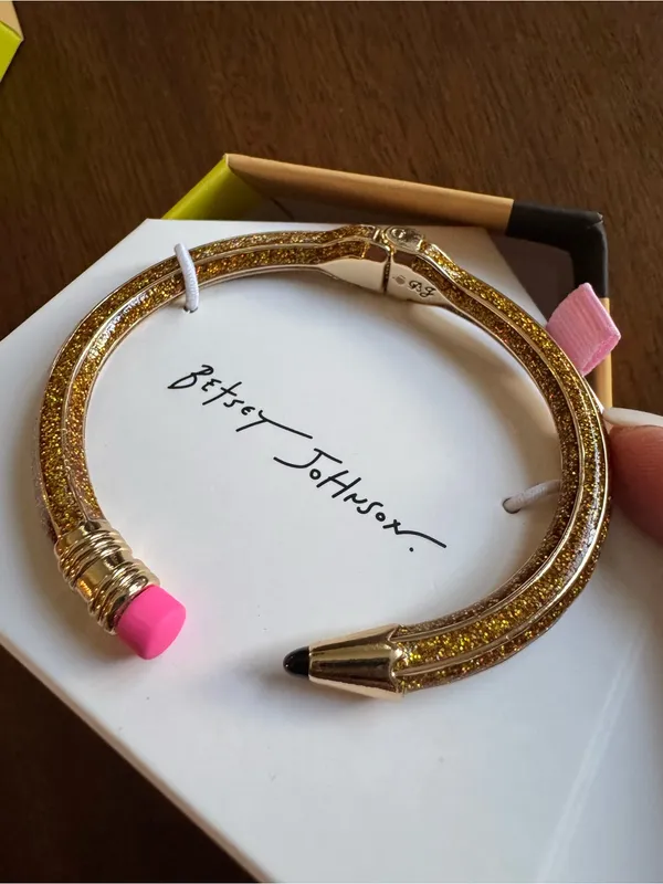 Betsey Johnson Sparkle Glitter Pencil Hinged Bangle Bracelet $58 Retail NIB - Image 4