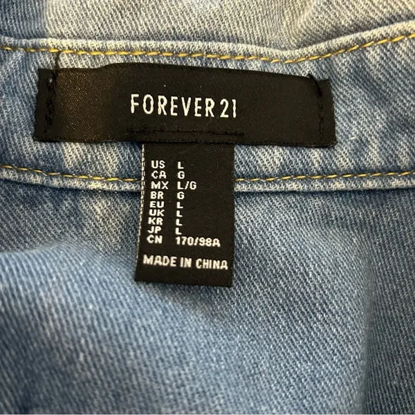 Forever 21 Denim Jean‎ Jacket Floral Embroidered Frayed Hem Oversized - Image 7