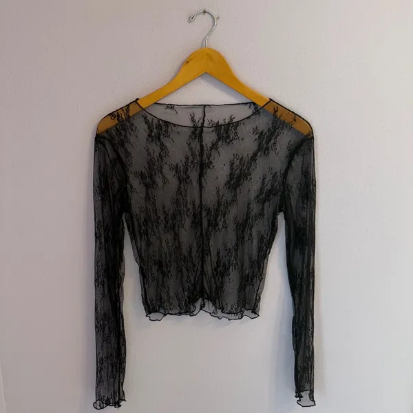 Long Sleeve Sheer Floral Top Black Sexy Mesh Layering See Through Lace Alt Baddi - Image 2