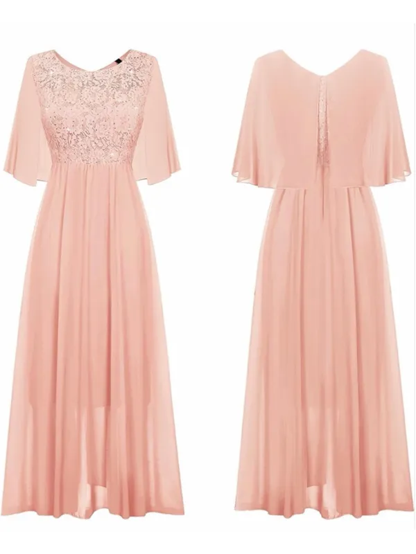 NEW Pink Wedding Guest Cocktail Formal Cape Ruffle Long Maxi Dress XL - Image 7