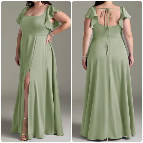Azazie Dusty Sage A-Line Satin Maxi Dress NWT Size A16 - Image 3