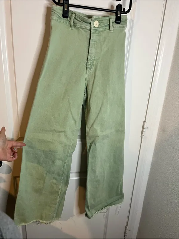 Zara Culotte Patch Pockets Marine Straight Jeans High Rise Sz 2 Sage Earthy Boho - Image 5